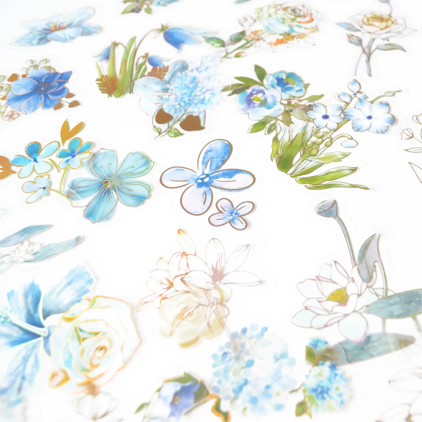 Flower Collection : Blue, Holographic PVC Floral Stickers - ScrapBookResourceCo