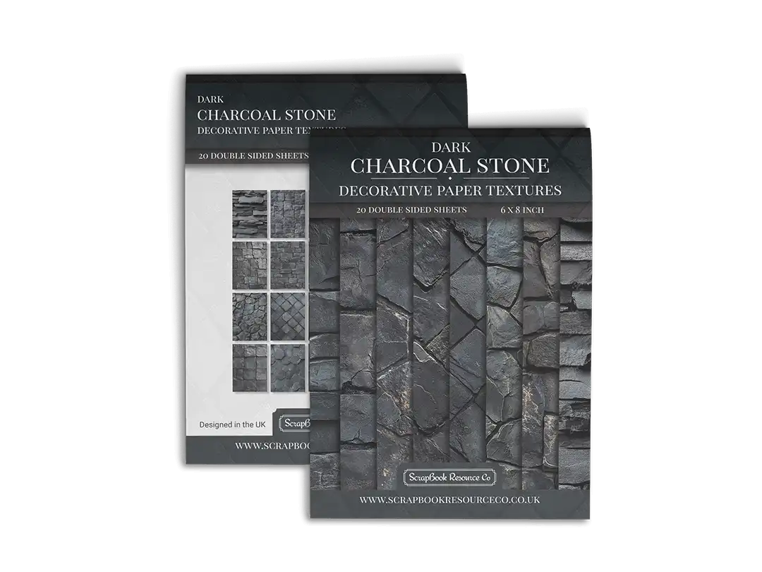 Front and Back cover of a decorative paper prints pad that contains black coloured stone textures