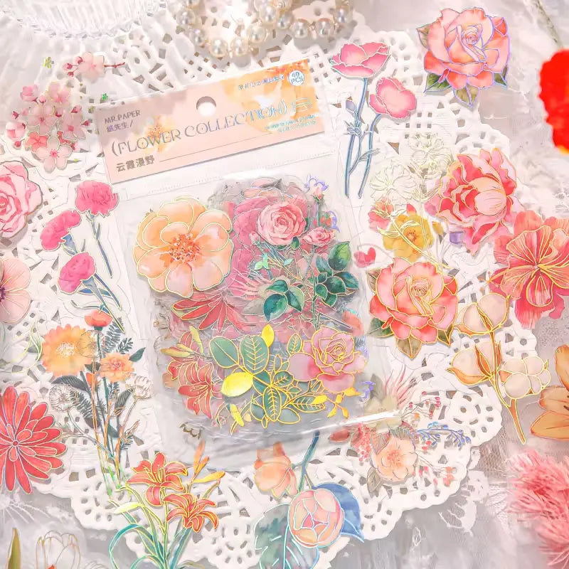 Flower Collection : Orange, Holographic PVC Floral Stickers - ScrapBookResourceCo