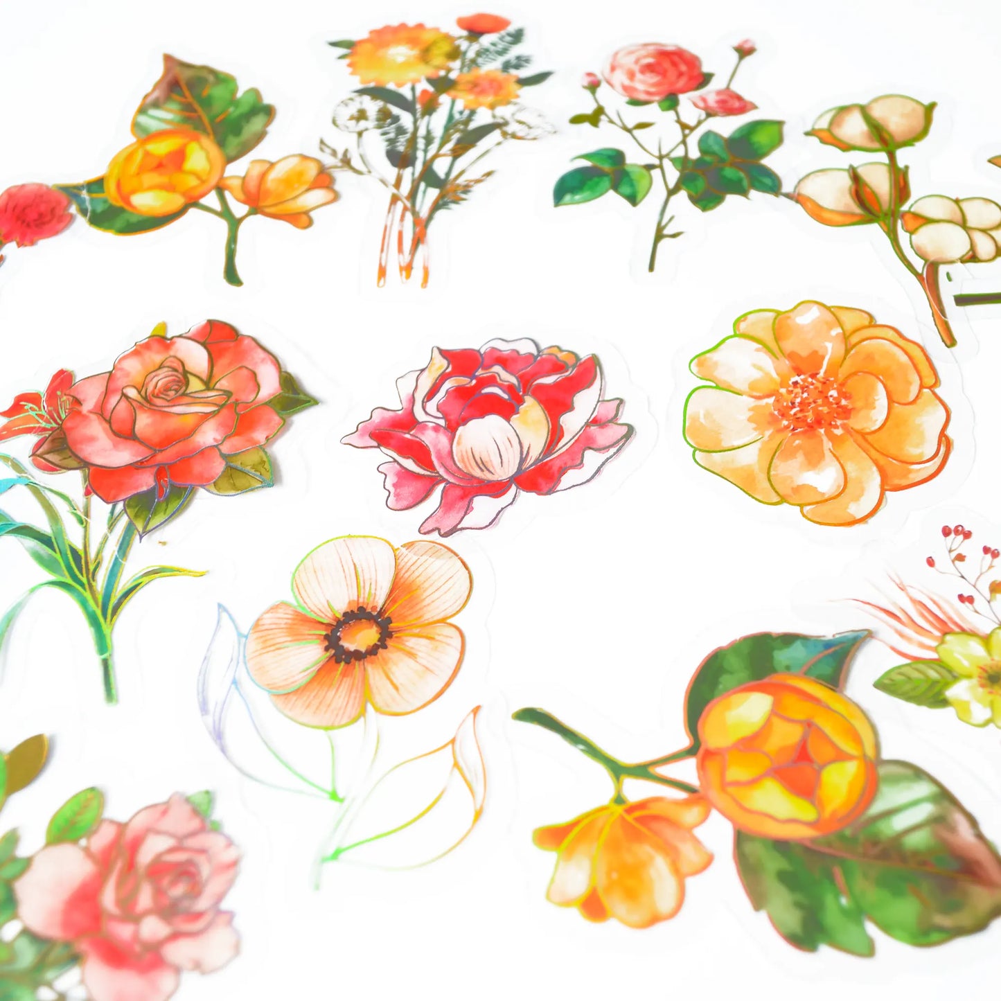 Flower Collection : Orange, Holographic PVC Floral Stickers - ScrapBookResourceCo