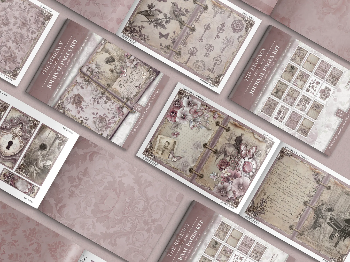 The Regency Dusty Rose Junk Journal Diary Pages Kit