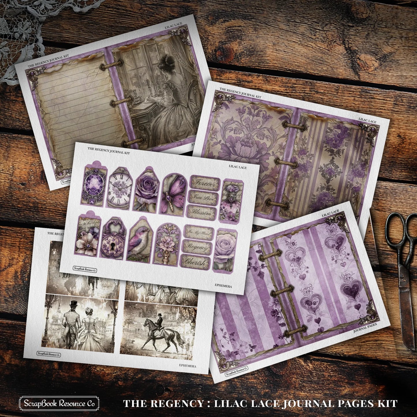 The Regency Lilac Lace Junk Journal Diary Pages Kit