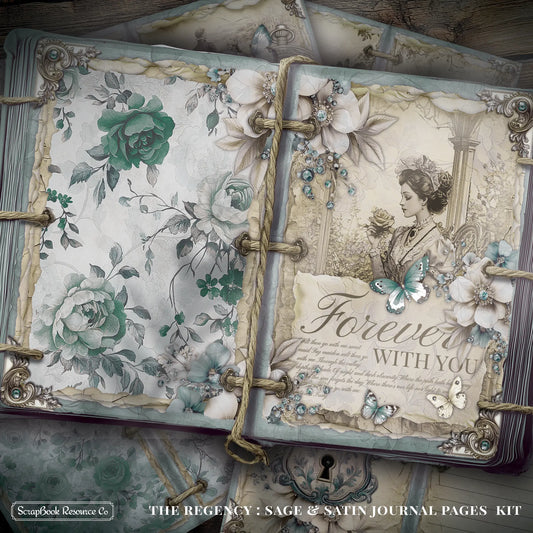 The Regency Sage and Satin Junk Journal Diary Pages Kit