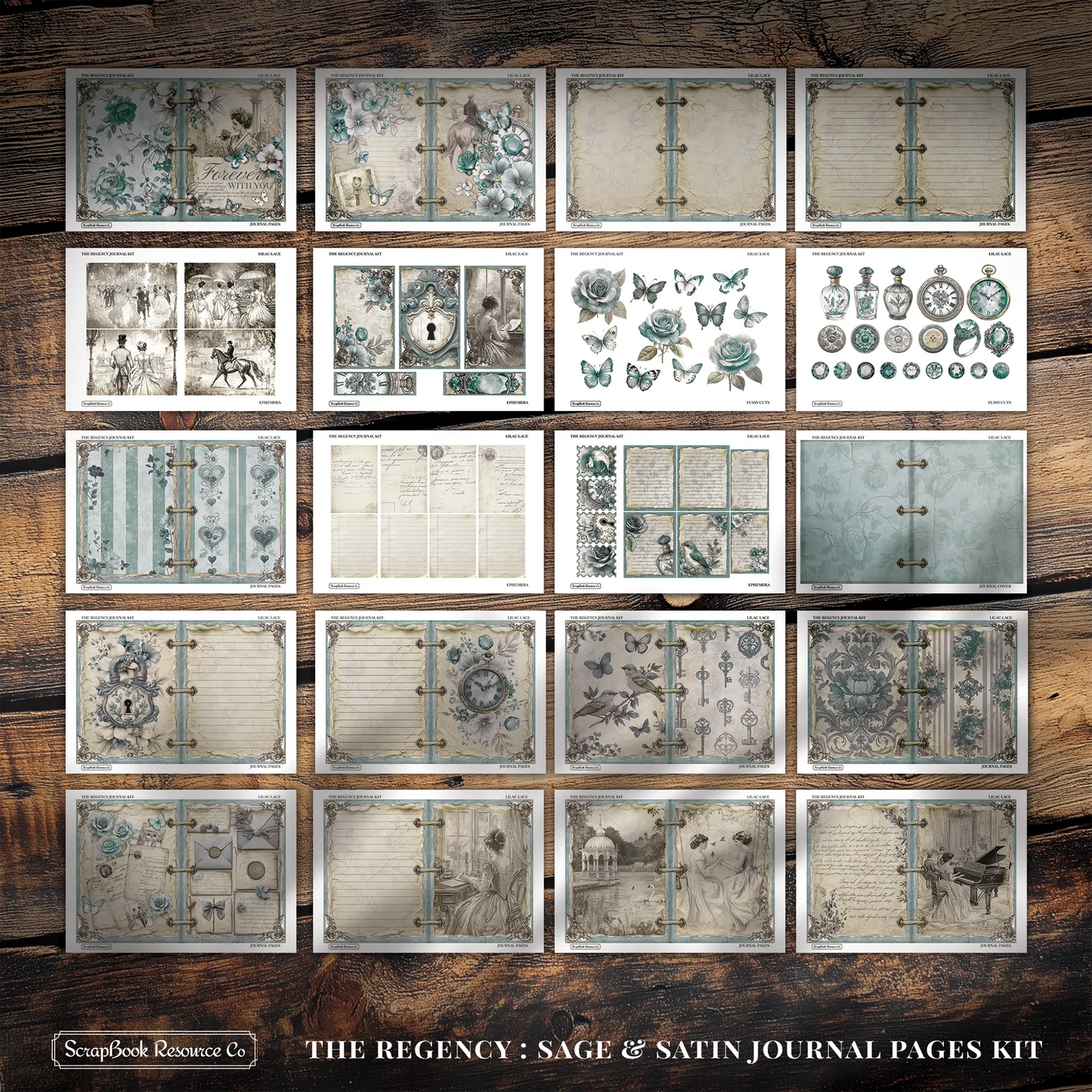 The Regency Sage and Satin Junk Journal Diary Pages Kit