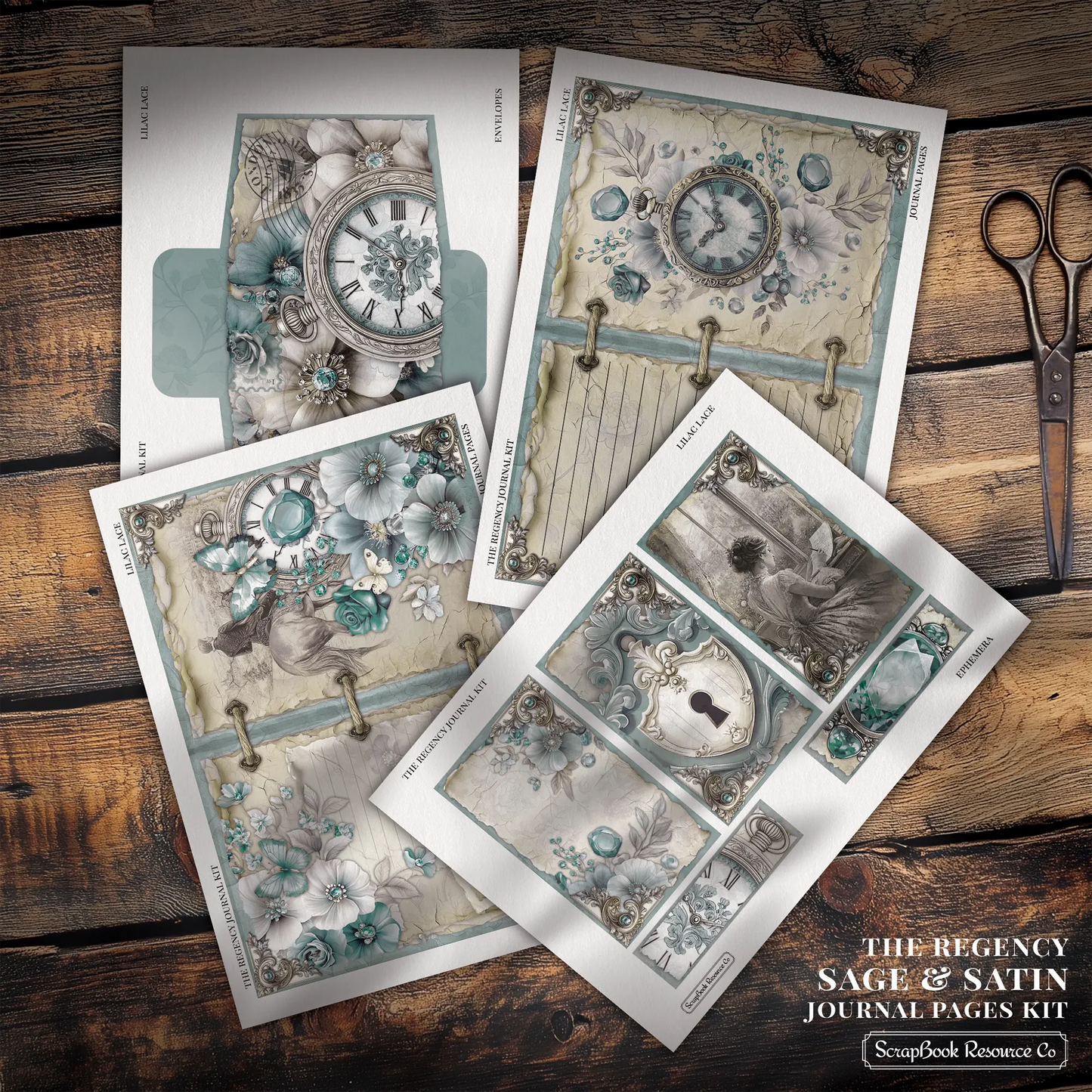 The Regency Sage and Satin Junk Journal Diary Pages Kit