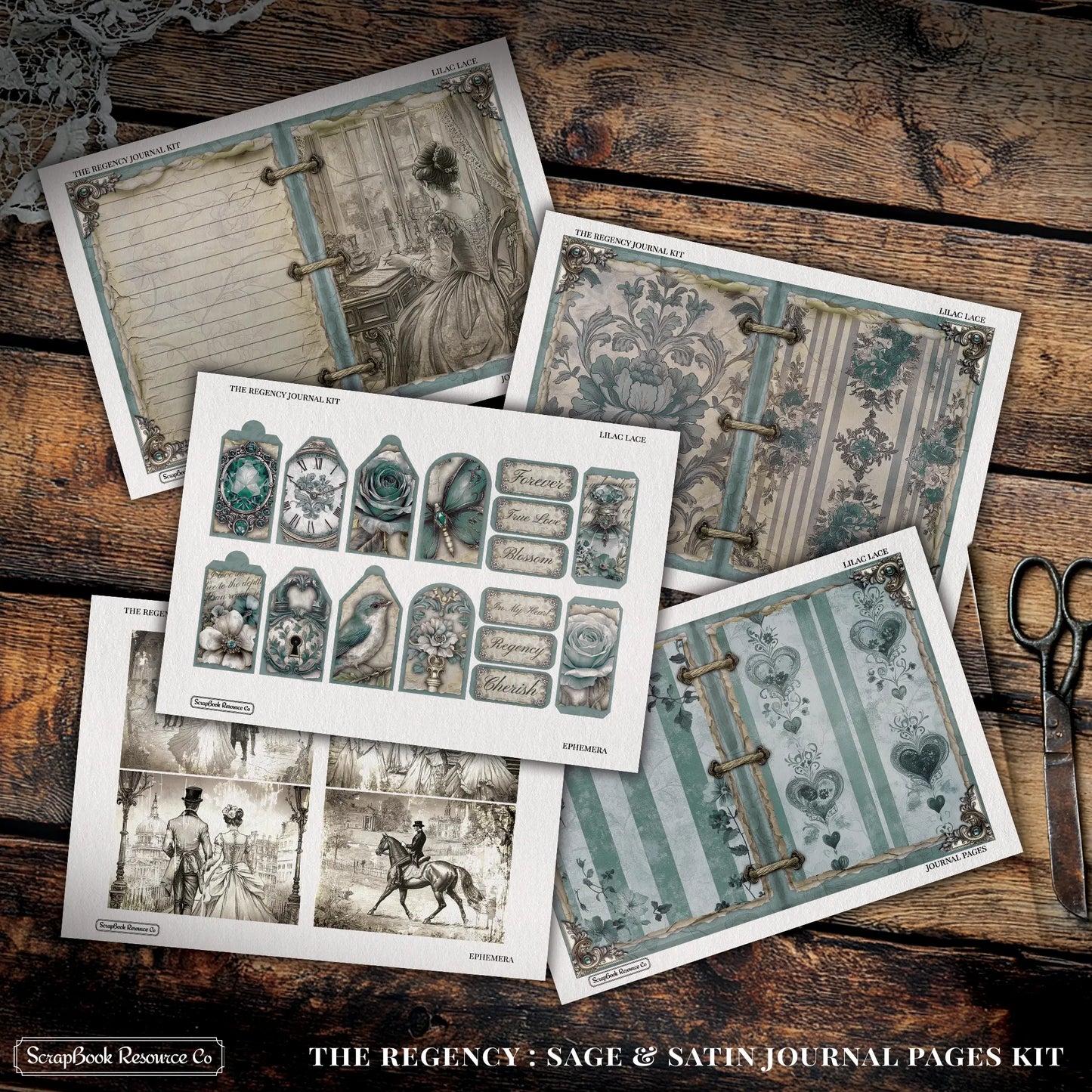 The Regency Sage and Satin Junk Journal Diary Pages Kit