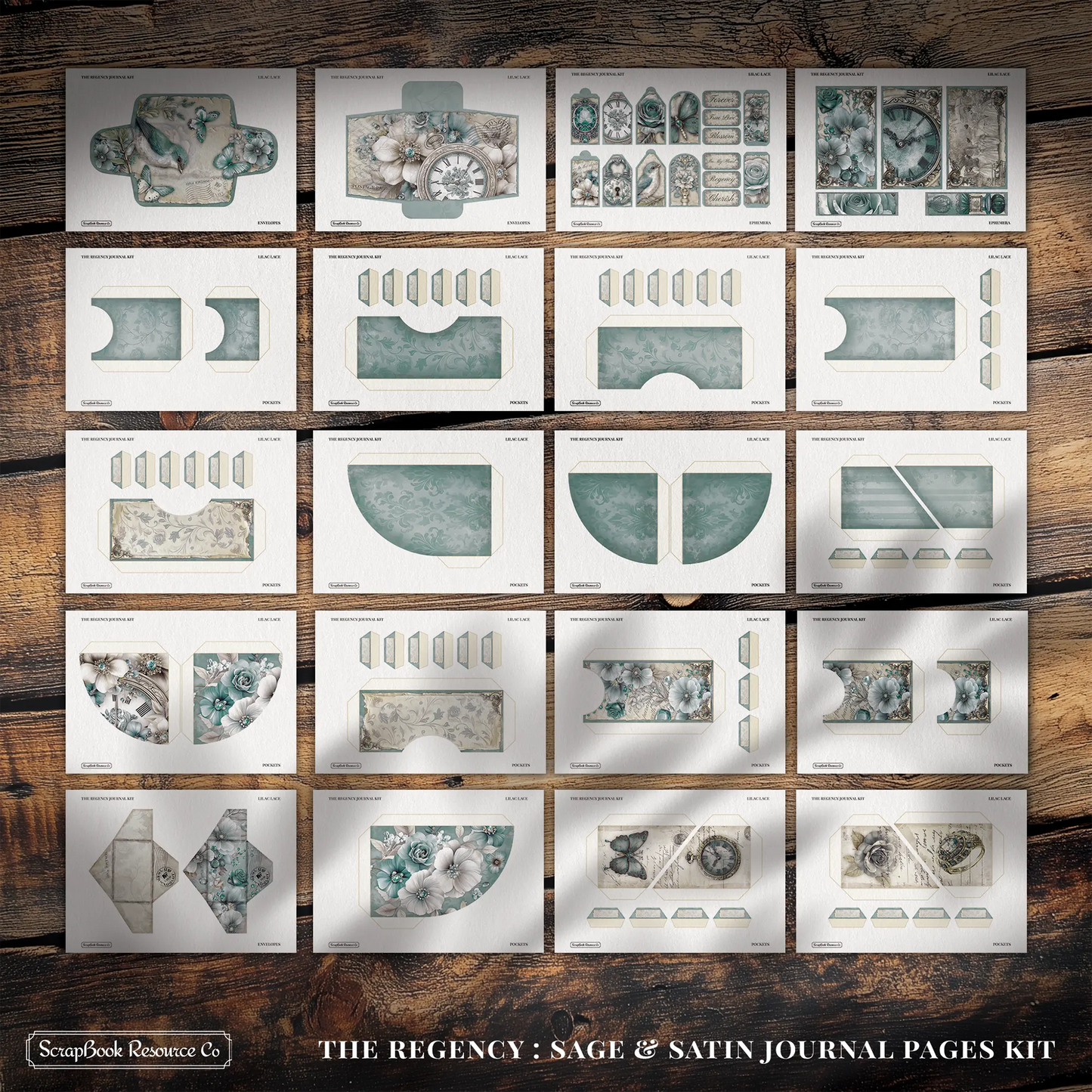 The Regency Sage and Satin Junk Journal Diary Pages Kit
