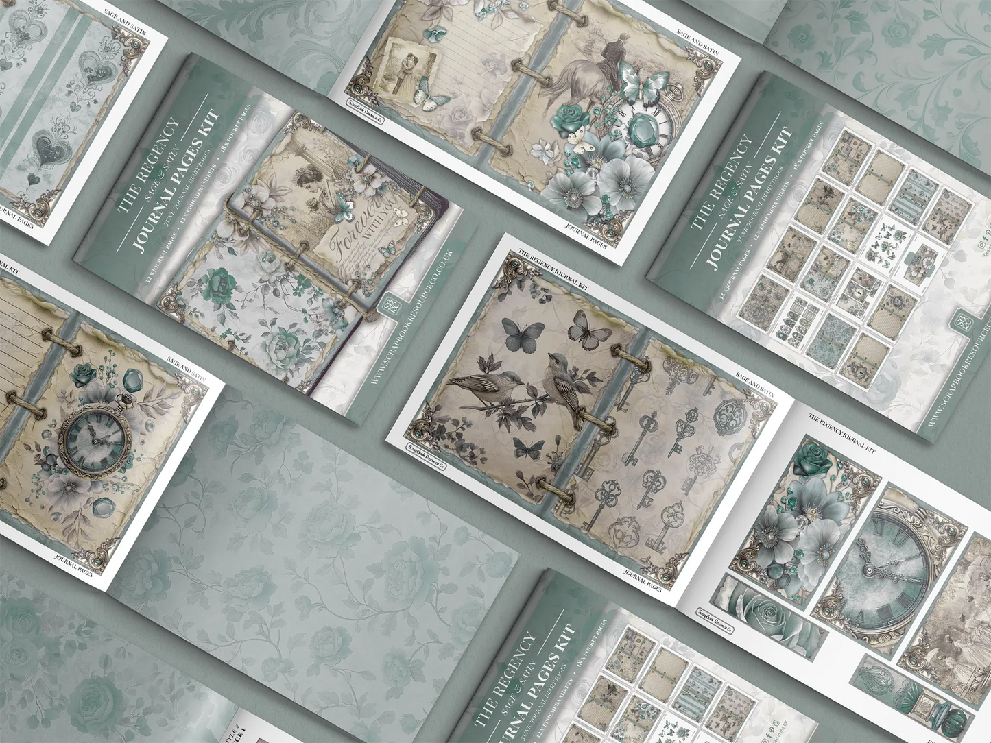 The Regency Sage and Satin Junk Journal Diary Pages Kit