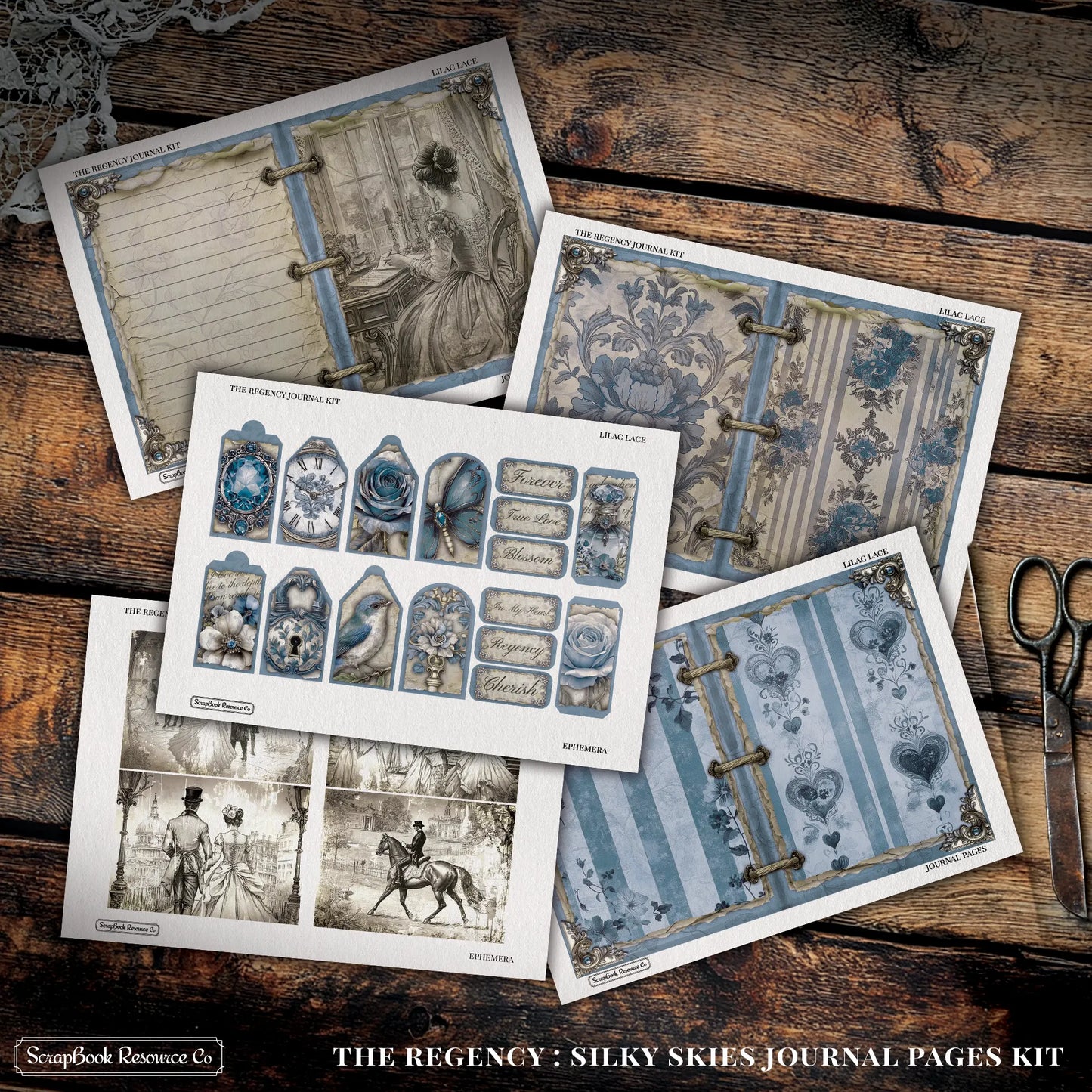 The Regency Silky Skies Junk Journal Diary Pages Kit