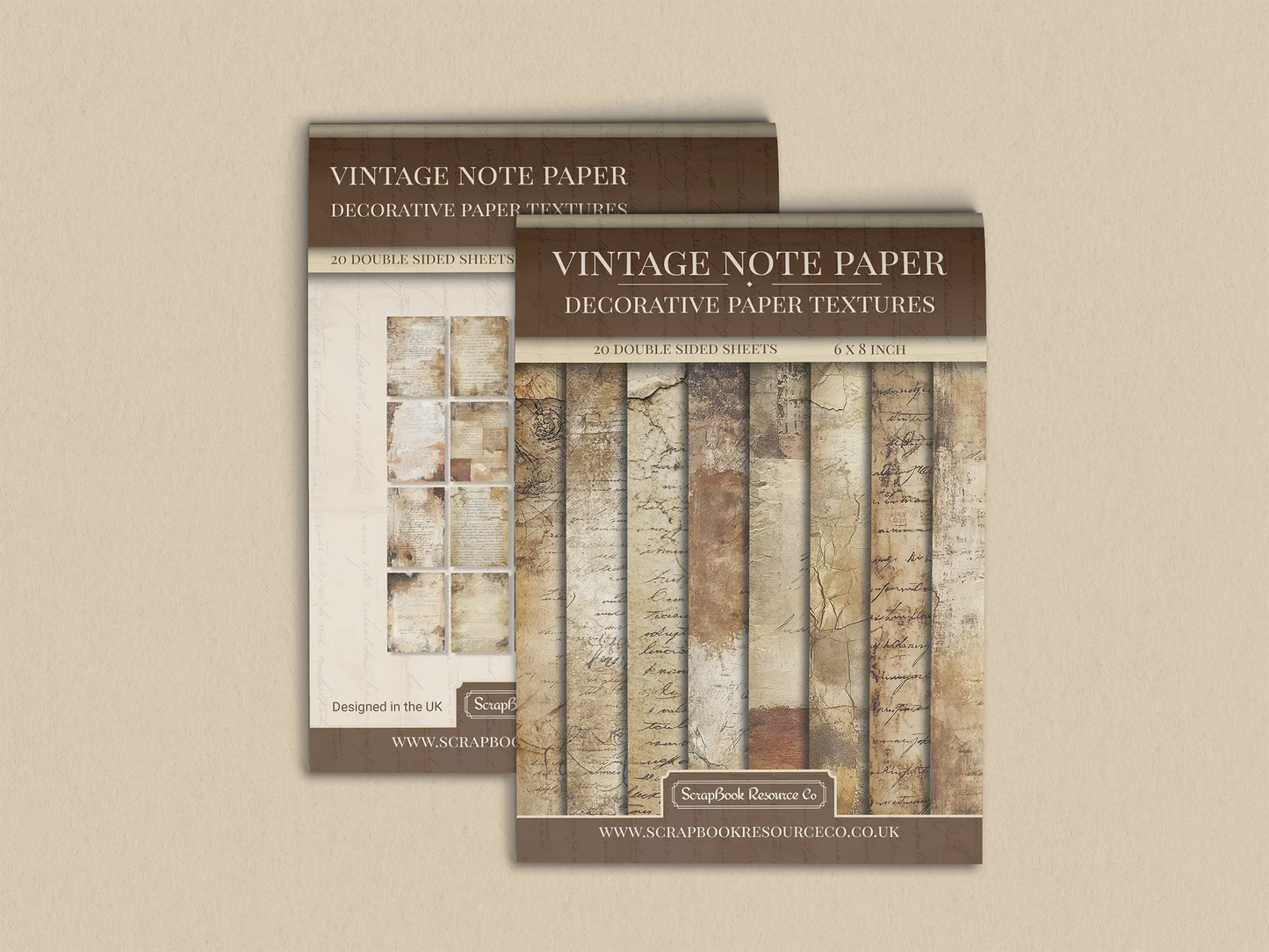 Pack of vintage note paper with decorative paper textures, intended for junk journaling, scrapbooking, and cardmaking.