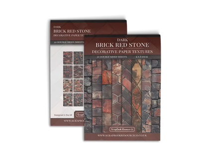 Front and Back cover of a decorative paper prints pad that contains red coloured stone textures