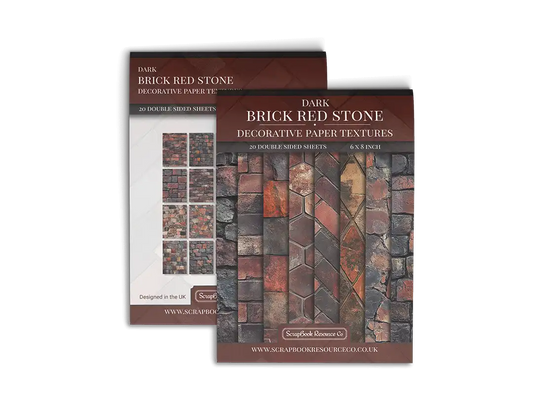 Front and Back cover of a decorative paper prints pad that contains red coloured stone textures