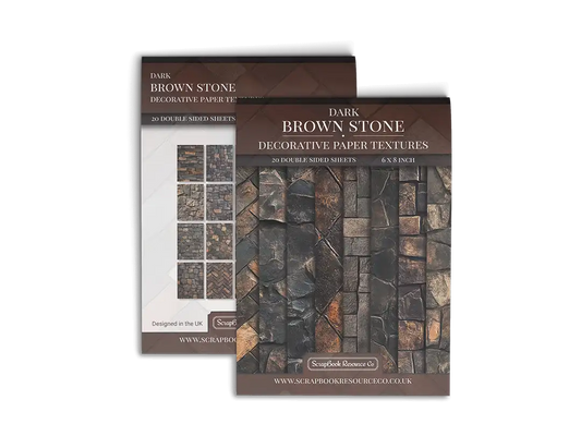 Front and Back cover of a decorative paper prints pad that contains brown coloured stone textures