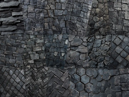 Collage of paper sheets showing the content of the stone textures prints pad. The images on the paper sheets are stone textures in black colours