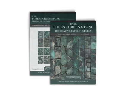 Front and Back cover of a decorative paper prints pad that contains green coloured stone textures