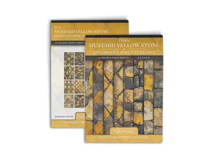 Front and Back cover of a decorative paper prints pad that contains yellow coloured stone textures