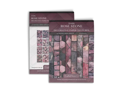 Front and Back cover of a decorative paper prints pad that contains pink coloured stone textures