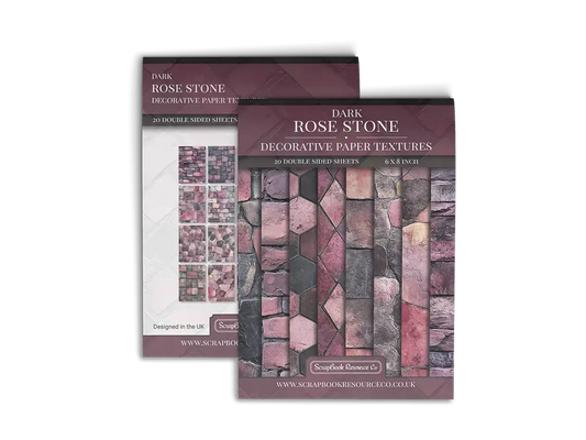 Front and Back cover of a decorative paper prints pad that contains pink coloured stone textures