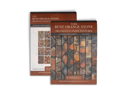 Front and Back cover of a decorative paper prints pad that contains orange coloured stone textures