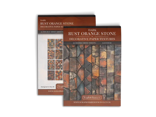 Front and Back cover of a decorative paper prints pad that contains orange coloured stone textures