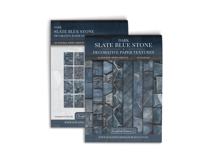 Front and Back cover of a decorative paper prints pad that contains blue coloured stone textures