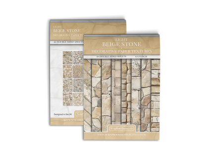 Front and Back cover of a decorative paper prints pad that contains beige coloured stone textures