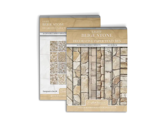 Front and Back cover of a decorative paper prints pad that contains beige coloured stone textures
