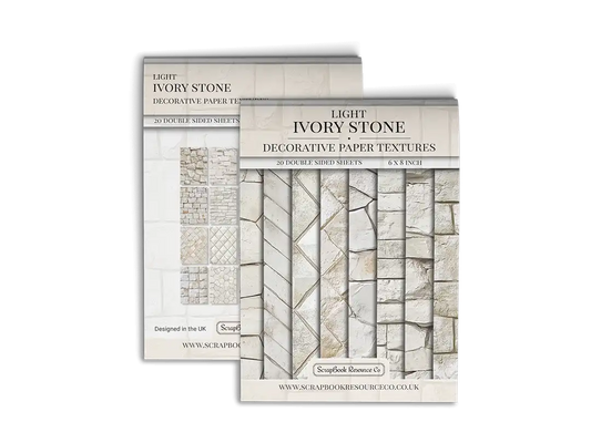 Front and Back cover of a decorative paper prints pad that contains beige coloured stone textures