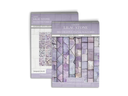 Front and Back cover of a decorative paper prints pad that contains lilac coloured stone textures