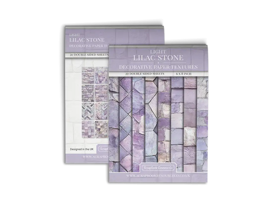 Front and Back cover of a decorative paper prints pad that contains lilac coloured stone textures