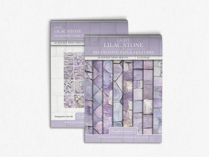 Front and Back cover of a decorative paper prints pad that contains lilac coloured stone textures