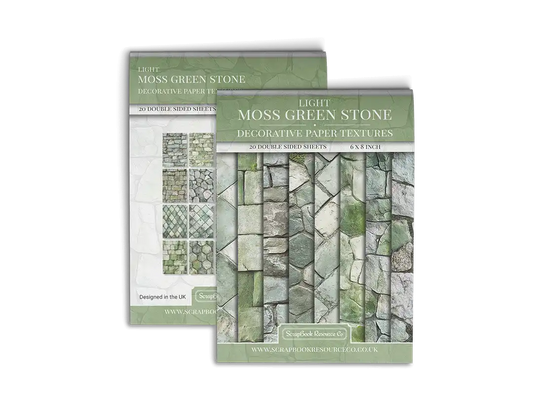 Front and Back cover of a decorative paper prints pad that contains green coloured stone textures
