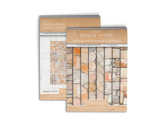 Front and Back cover of a decorative paper prints pad that contains peach coloured stone textures
