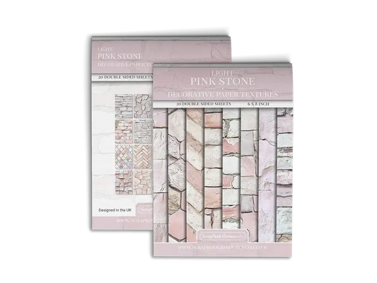 Front and Back cover of a decorative paper prints pad that contains pink coloured stone textures