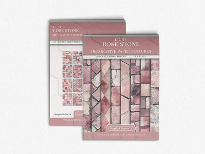 Front and Back cover of a decorative paper prints pad that contains pink coloured stone textures