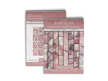 Front and Back cover of a decorative paper prints pad that contains pink coloured stone textures