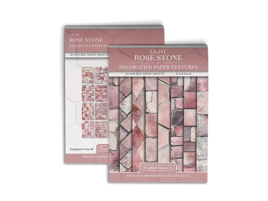 Front and Back cover of a decorative paper prints pad that contains pink coloured stone textures