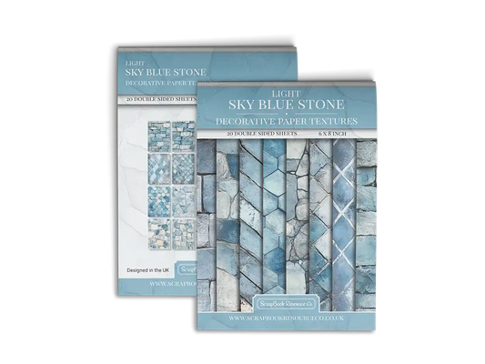 Front and Back cover of a decorative paper prints pad that contains blue coloured stone textures