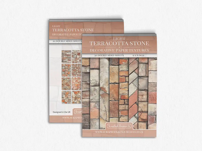 Front and Back cover of a decorative paper prints pad that contains orange coloured stone textures