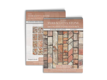 Front and Back cover of a decorative paper prints pad that contains orange coloured stone textures