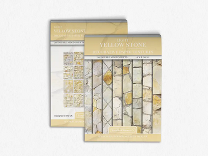 Front and Back cover of a decorative paper prints pad that contains yellow coloured stone textures